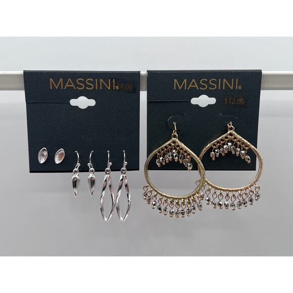 Massini 2 Sets Gold Silver Tone Studs & Drop Earrings 4 Pairs NEW! - Picture 5 of 8
